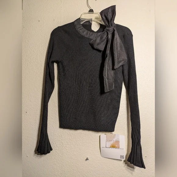 Chic Wish Black Sweater with Bow Detailsize Small - Picture 2 of 10